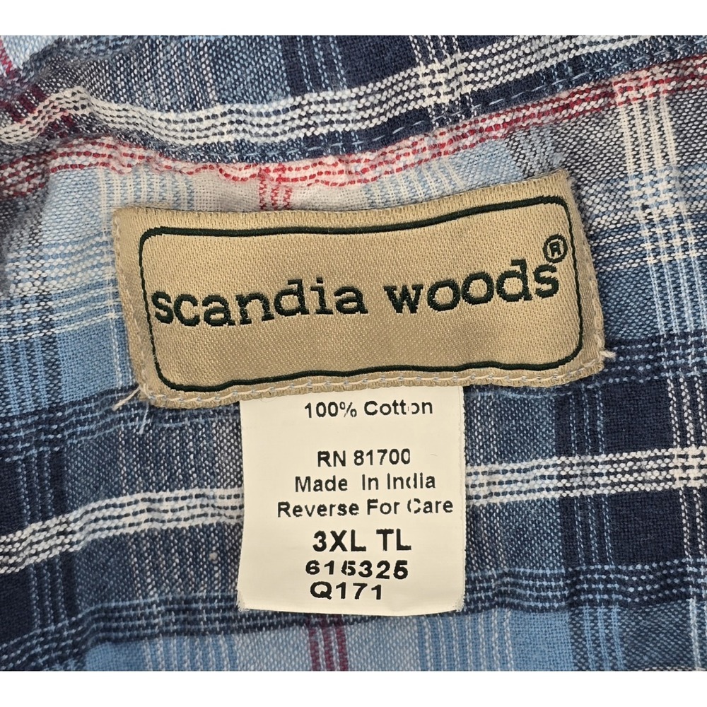 2 Vtg Scandia Woods Men's Plaid Button Down SS Shirts Sz 3XL Red Blue Seersucker - Picture 6 of 10